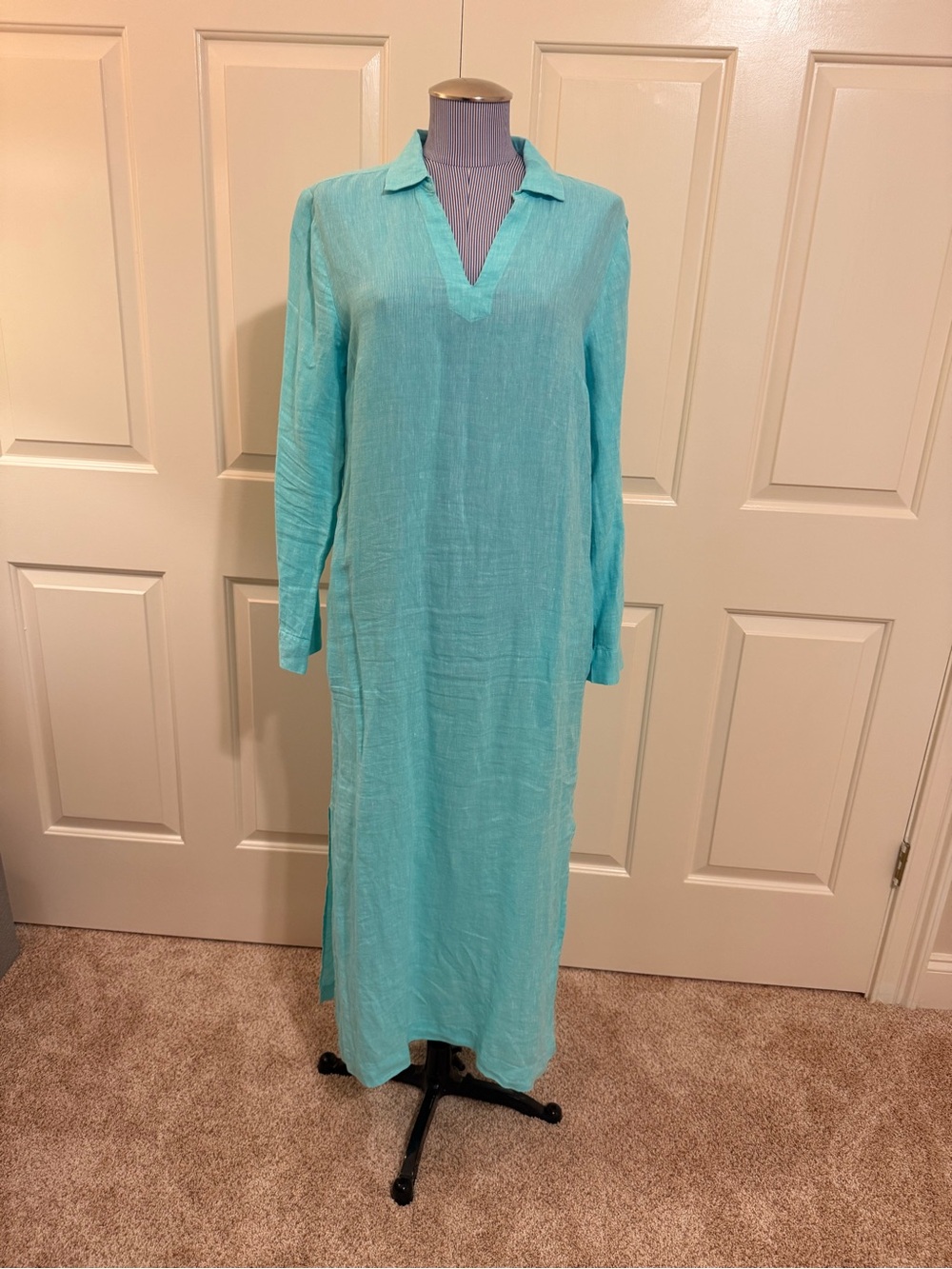 Talbots Turquoise Linen Popover Maxi Dress – Size M